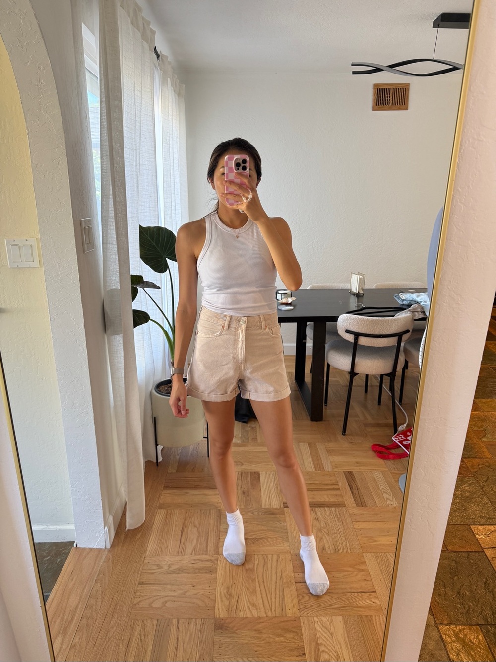 Mango High-Waist Beige Cotton Shorts